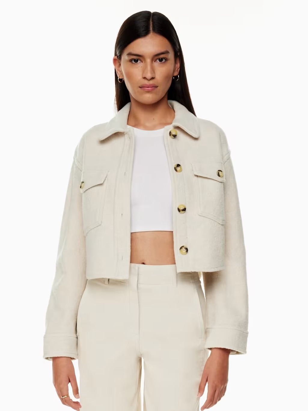 Aritzia Wilfred Free The Ganna Cropped Shirt Jacket - Heather Bone - Xl